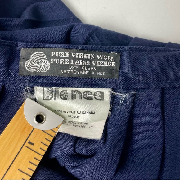 Vintage pleated long midi skirt 100% wool navy 28” waist by Bianca - Picture 8 of 12